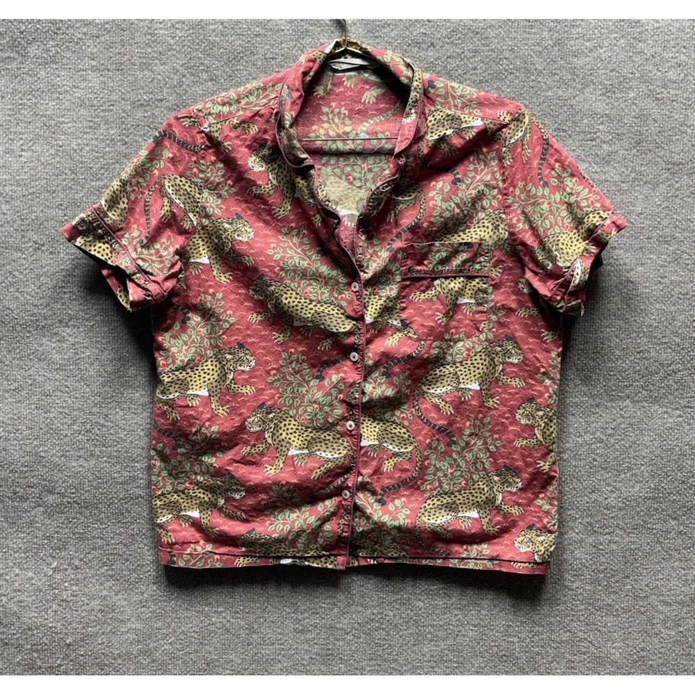 Print Fresh Bagheera Muted Red Leopard Pajama Top Organic Cotton Cozy Medium